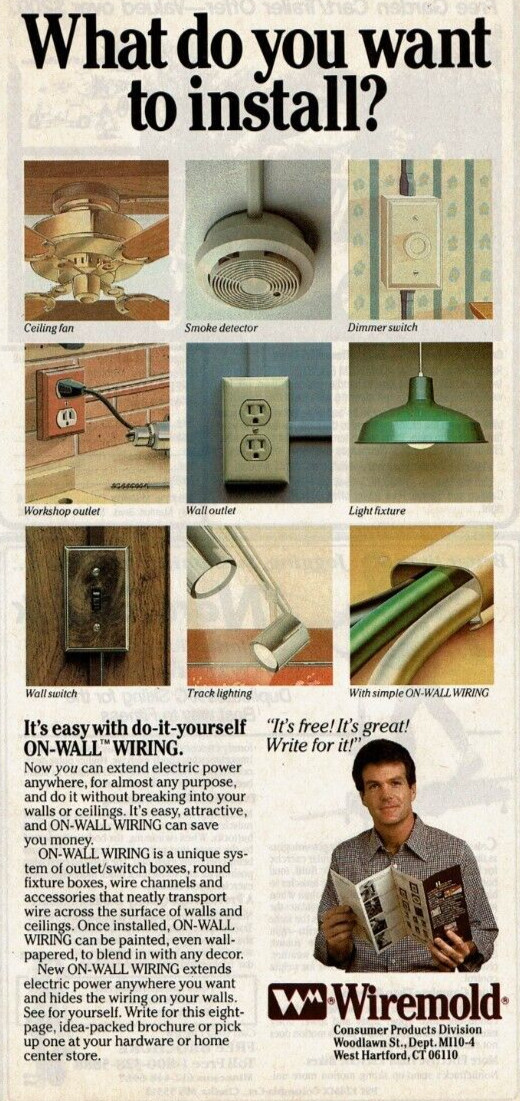 1984 Vintage Print Ad Wiremold What Do you install? ON-WALL Wiring Ceiling Fan