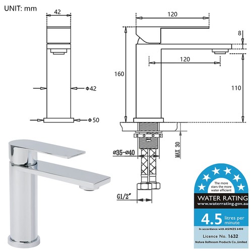 WELS Chrome Round/Square Basin Mixer Bathroom Sink Vanity Faucet Tap Spout - Picture 35 of 49