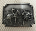 "Navajo Wild Horse Hunter" Belt Buckle # 5922 Charles Russell Silver Siskiyou