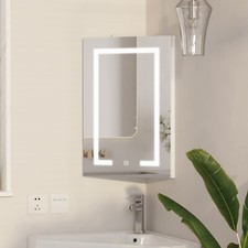 Corner Medicine Cabinet with Mirror Lighted Bathroom Mirror Cabinet w/Storage