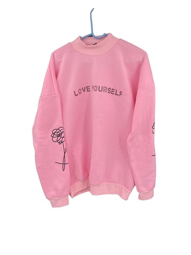 BTS Crewneck Sweatshirt Korean K-POP Women’s Sz Large Pink Large Back Logo - Picture 2 of 11