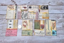 8~Vintage Style~Ephemera~Aged Collage~Junk Journal~Linen Cardstock~Cards
