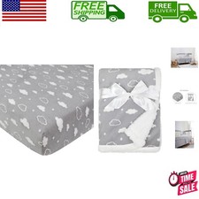 Unisex Chenille Crib Bedding Set with Fitted Sheet  Sherpa Blanket - 3D Cloud