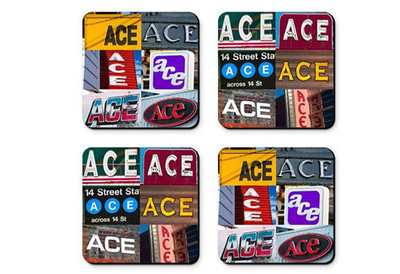 Personalized Coasters featuring the name ACE in photos of signs - Set of 4 