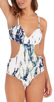 Ladies Swimsuit Swimwear White And Teal Marble Bralet Cut Out Style Swimsuit. Ladies Swimsuit Swimwear White And Teal Marble Bralet Cut Out Style Swimsuit.