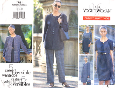 5 Piece Reversible Career Wardrobe, Vogue Sewing Pattern 1751 Sizes 14 16 18