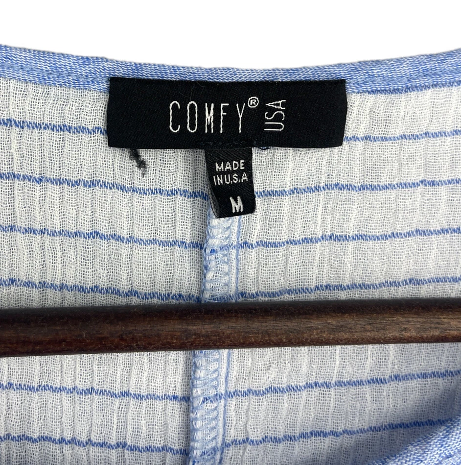 Cómodo Vestido Camisa USA Lilly Mujer Medio Azul Algodón Gasa Dobladillo Asimétrico Foto 4 de 4