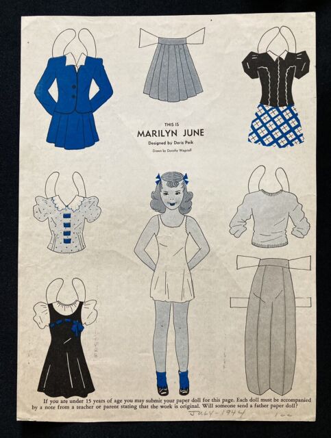 1944 MARILYN JUNE Mag. Paper Dolls Wee Wisdom Mag. Dorothy Wagstaff Art VTG