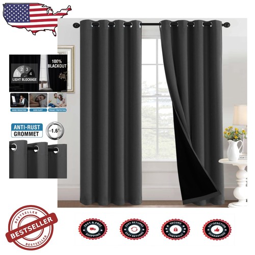 Classic Charcoal Gray Blackout Curtains, 52x108 Inches - Energy Efficient Drapes
