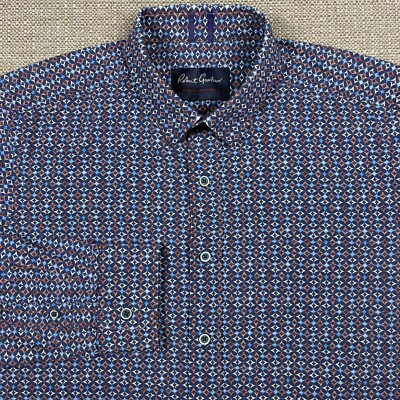 Robert Graham Men's Shirt L Long Sleeve Blue White Orange Tailored Fit Cotton