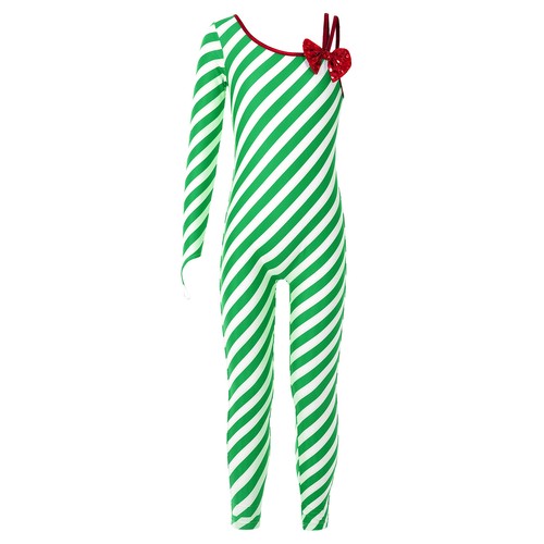 Kids Girls Christmas Dance Costume Sequins Candy Cane Striped One Piece Jumpsuit - Picture 14 of 93