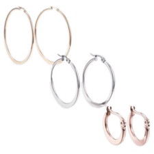 Stainless Steel Hoop Earrings Rose Gold Silver 0.6" To 2.8" Pin 0.7x1mm  P561