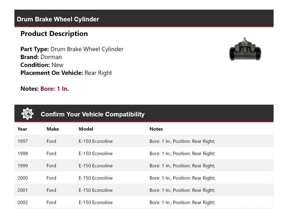For 1997-2002 Ford E-150 Econoline Dorman Drum Brake Wheel Cylinder Rear Right - Image 2 of 4