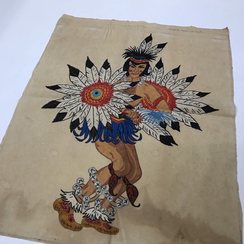 Vintage Native American Dancing Painting on Fabric Artist JWha? 20x24” USA Made - Picture 9 of 9