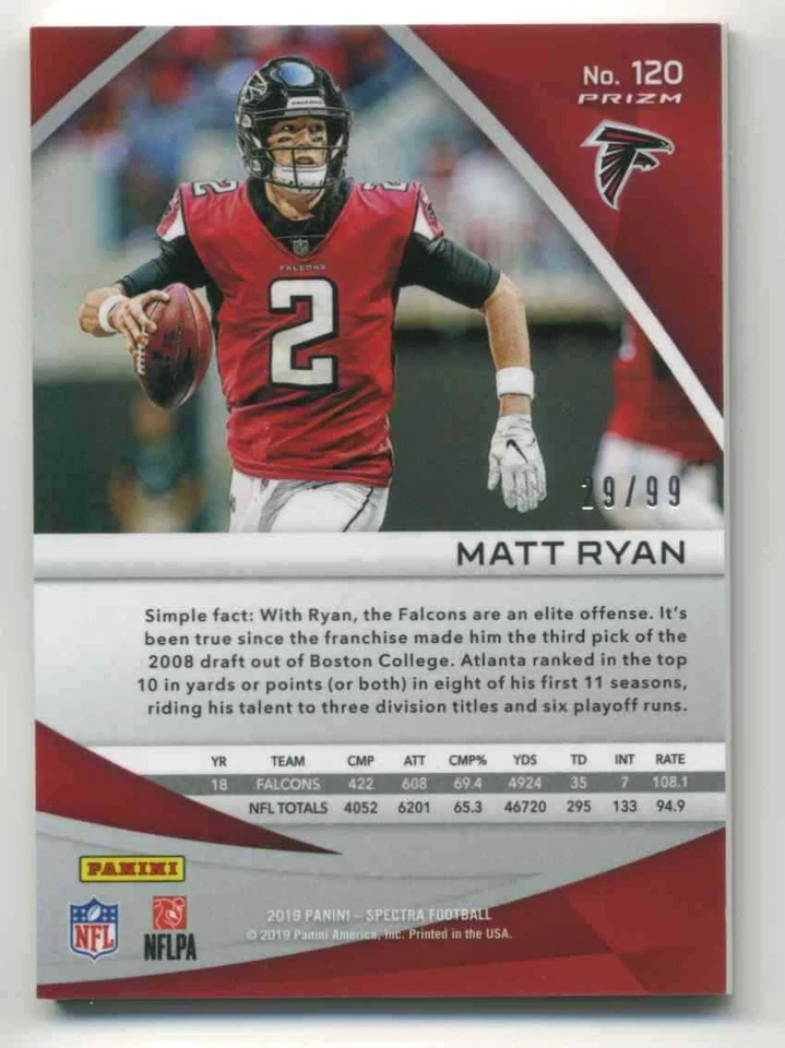 2019 Panini Spectra Matt Ryan 29/99 #120 - Image 2 of 2