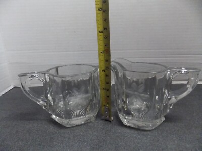 Vintage cut clear glass daisy pattern creamer and sugar set