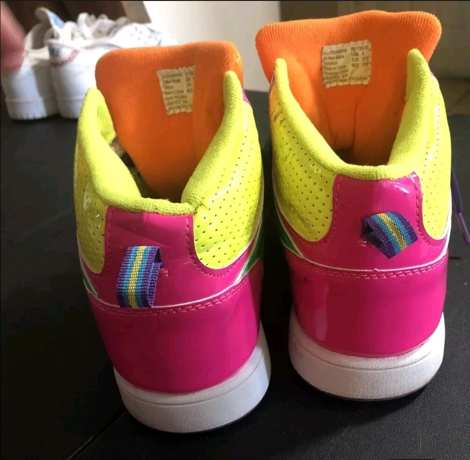 Кроссовки спортивные OP Ocean Pacific неоновые желтые сине-розовые высокий верх размер 5 Bin14 - Изображение 3 из 4