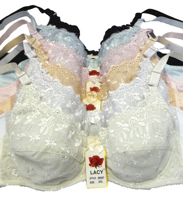  6 Women's Light-PADDING MAMA Bras 3 Hook Underwire Lot Bras 36-44 D #99567