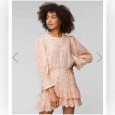 LoveShackFancy Lorelei Lace Ruffle Mini Dress in Pink Floral, Size L