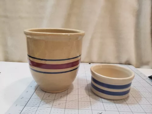 2 Vintage R R P  Co Roseville Ohio USA Pottery Crocks Stoneware 