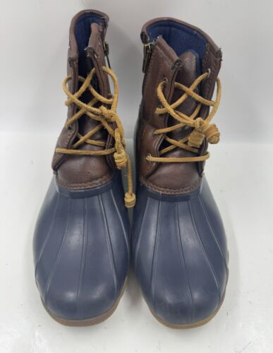 Sperry SP-Saltwater Girls Boots Sz 6 Navy Brown Waterproof Duck Boots YG55203 - Picture 4 of 9