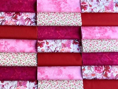 ROSE AND HUBBLE AND JOHN LOUDEN FABRICS Fabric patchwork squares 30 x 5” 12.5cm cotton quilting craft wine pink Z75