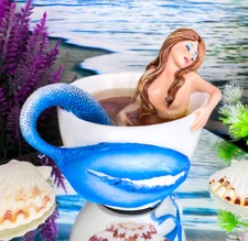 Ebros Amy Brown Relax Time Mermaid in Tea Cup Statue Fantasy Mermaids Sirens