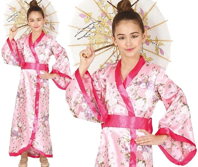 Childs Girls Kimono Fancy Dress Costume Japanese Geisha Girl Oriental Outfit fg |