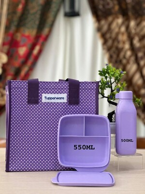 Tupperware New Best Lunch Set with Bag, 2-Pieces, Purple 💜 (3 in