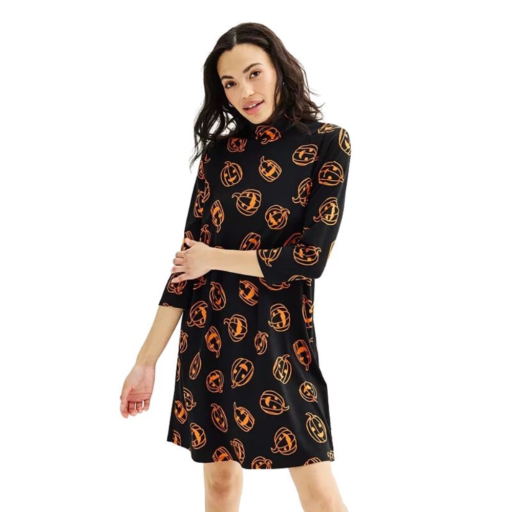 halloween t shirt dress Celebrate Together 3/4 Sleeve Halloween Dress Tshirt Dress for Women Knee Length Black Small