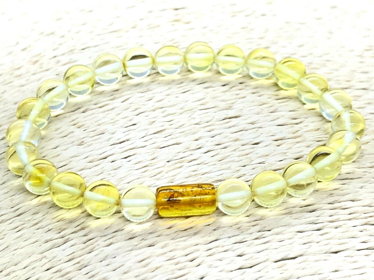 Bracelet Ambre Baltique - Perles Rondes Avec Insectes - Naturel - Neuf Sans Emballage - Femme