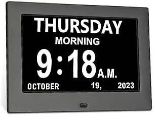  Clock with Day and Date for Elderly Dementia Patients-Large Number Black