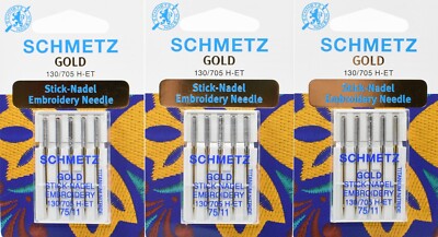 15 Schmetz Nähmaschinen Gold Sticknadeln Titaniumbeschichtet 130/705 H-ET NM75