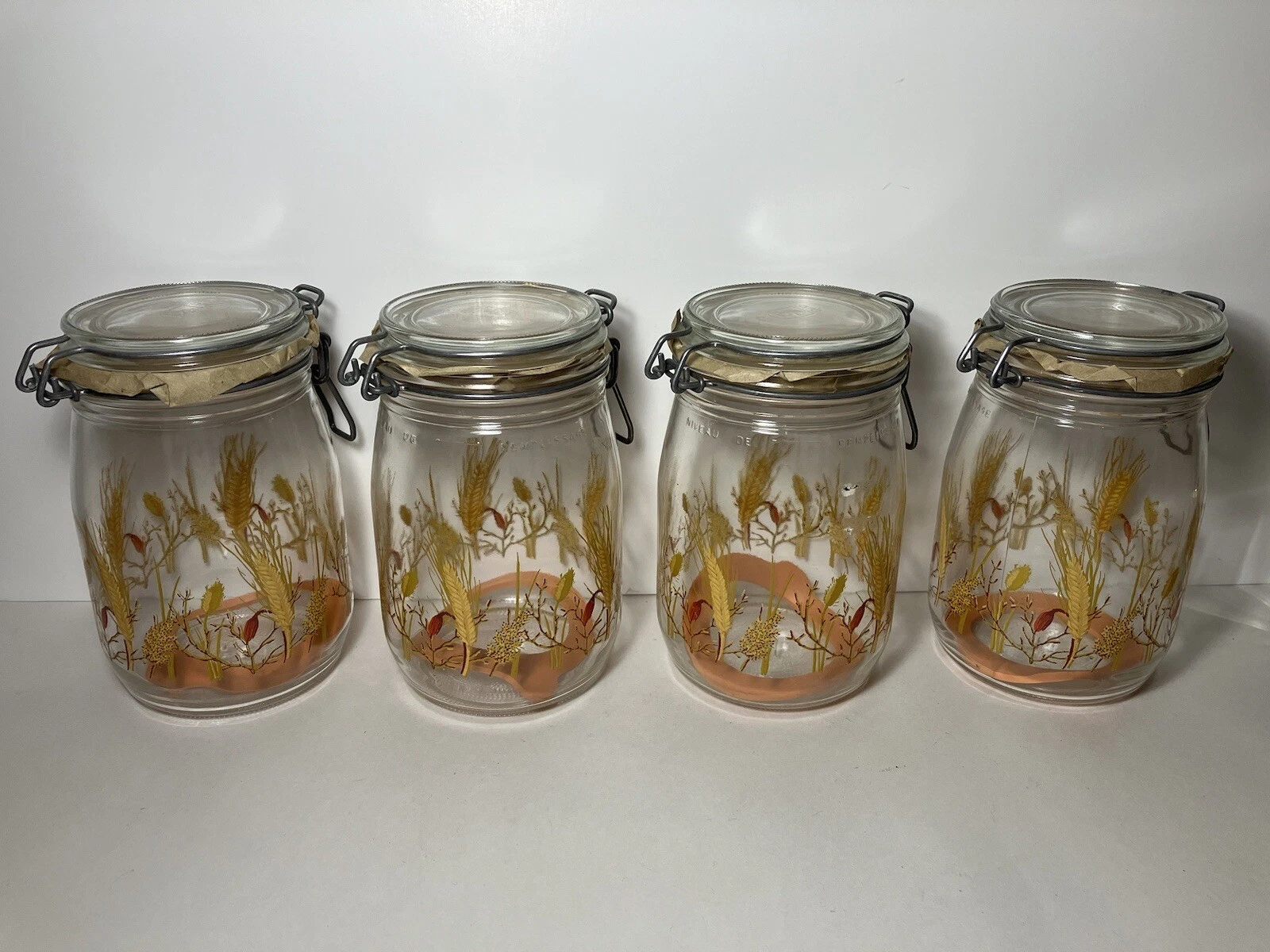Vintage Glass Ball Wire Jar Canister Storage Botanical Wheat Arc France 1 L New!