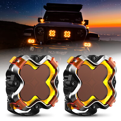 NOVSIGHT LED Pod Lights Super Bright Offroad Spot Light Flood Light White Amber