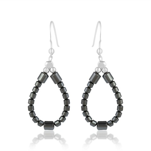 Handcrafted Negra Natural Hematita Forma Pera Pendientes Con 925 Plata Gancho - Imagen 2 de 3