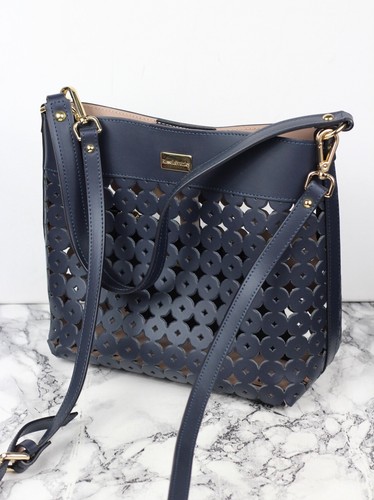 Russell & Bromley Navy Cutwork Leather Shoulder Crossbody Summer Bag - Picture 6 of 14