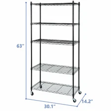 5-Tier Shelves Wire Unit Rack Large Space Storage Rolling with 4 Wheel Casters