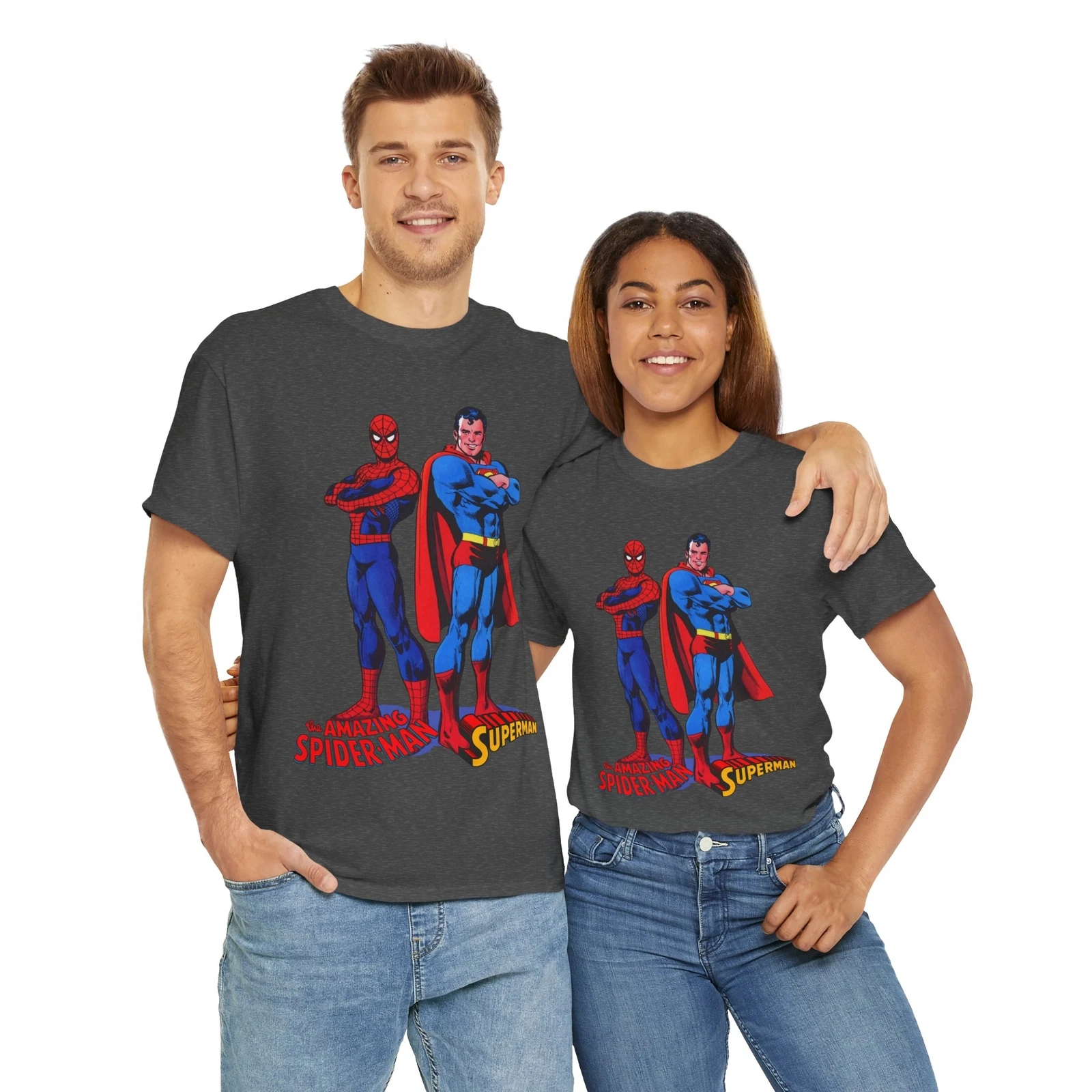Amazing Spider-man, Superman T-Shirt - 1970s D.C Comics & Marvel Team-Up
