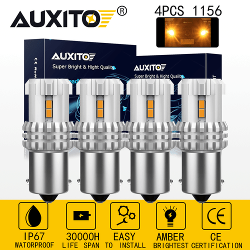 4X AUXITO 1156 7506 BA15S P21W Amber/Yellow 3030 SMD LED Turn Signal Light Bulb - Picture 1 of 9