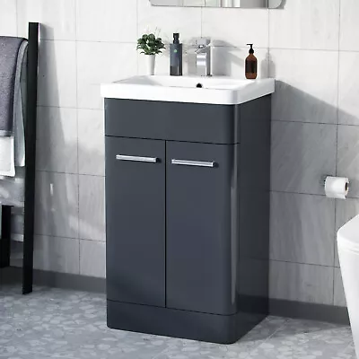 NES HOME Afern 500mm Vanity Storage Unit Cabinet and Wash Basin Anthracite