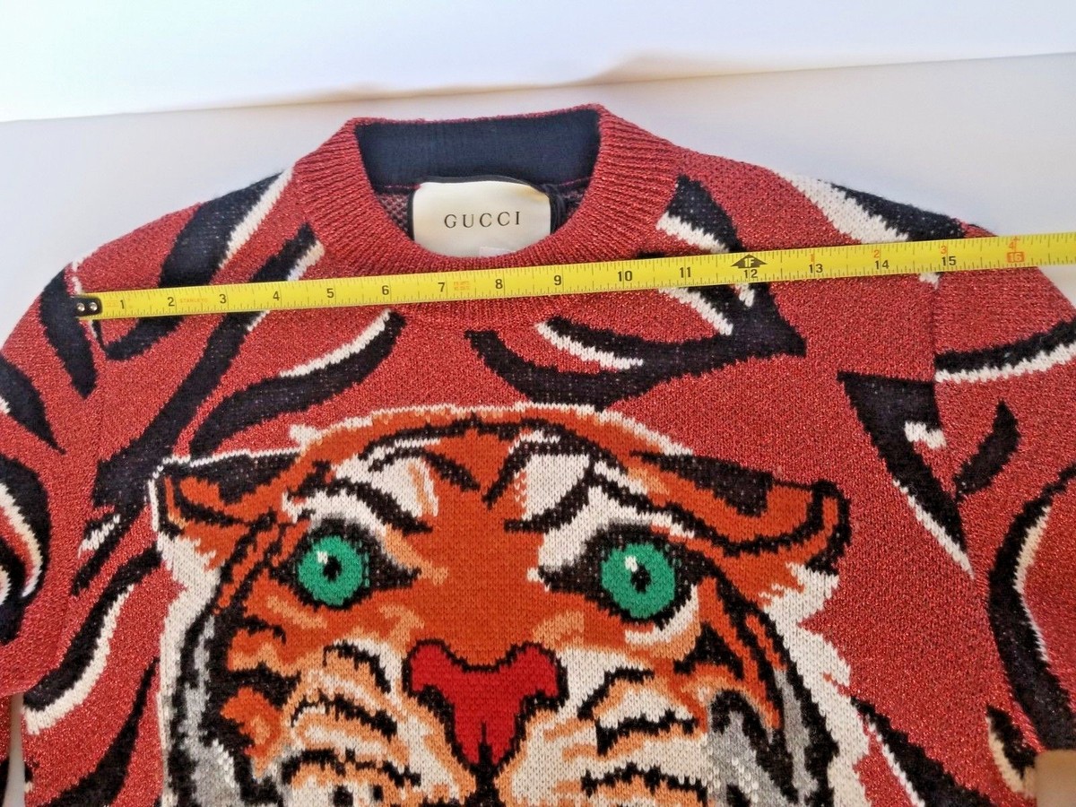 NEW Auth. Gucci Tiger Stripe Intarsia Wool Metallic Knitted