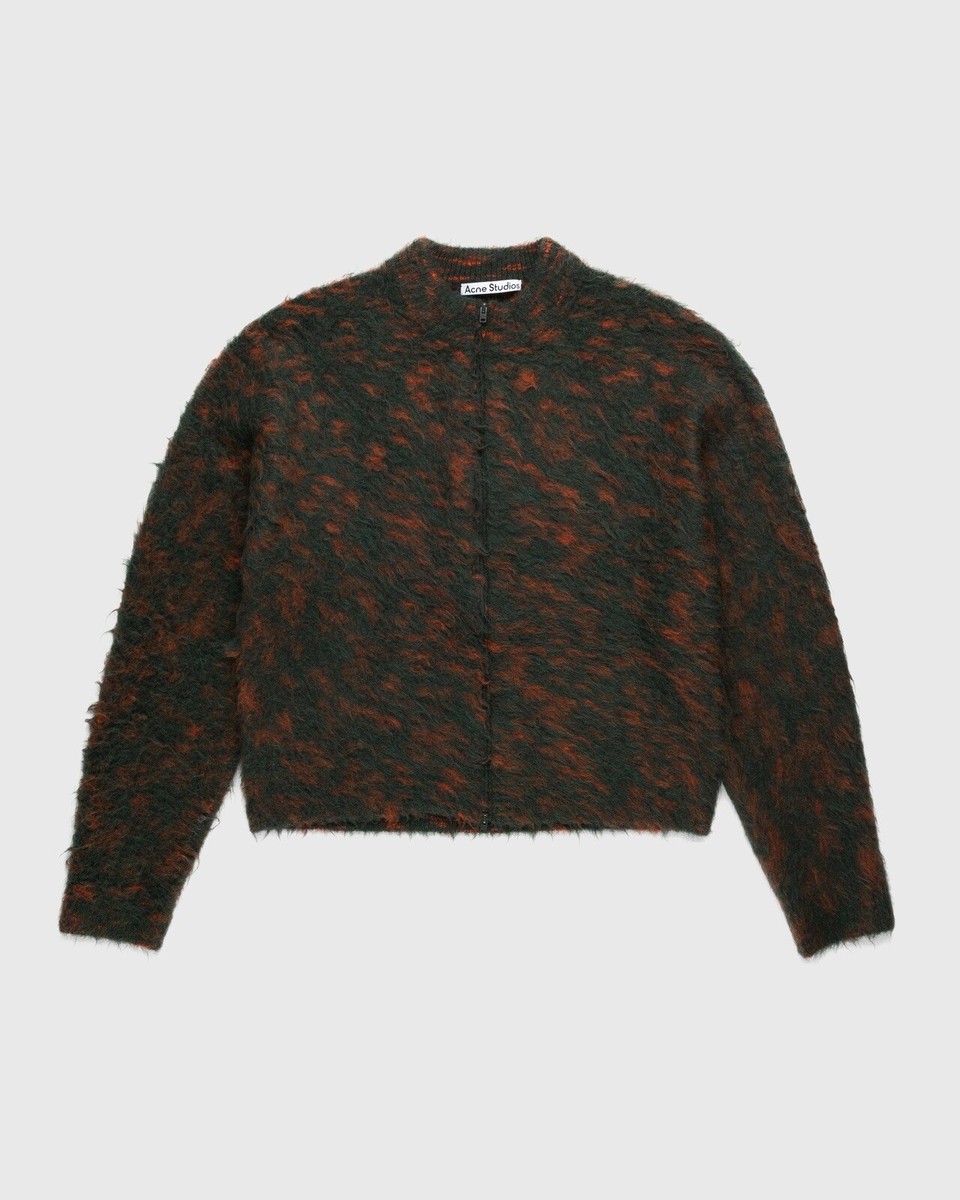Acne Studios Men's Hairy Zipper Cardigan Green And Orange Acne Studios Men's Hairy Zipper Cardigan Green And Orange