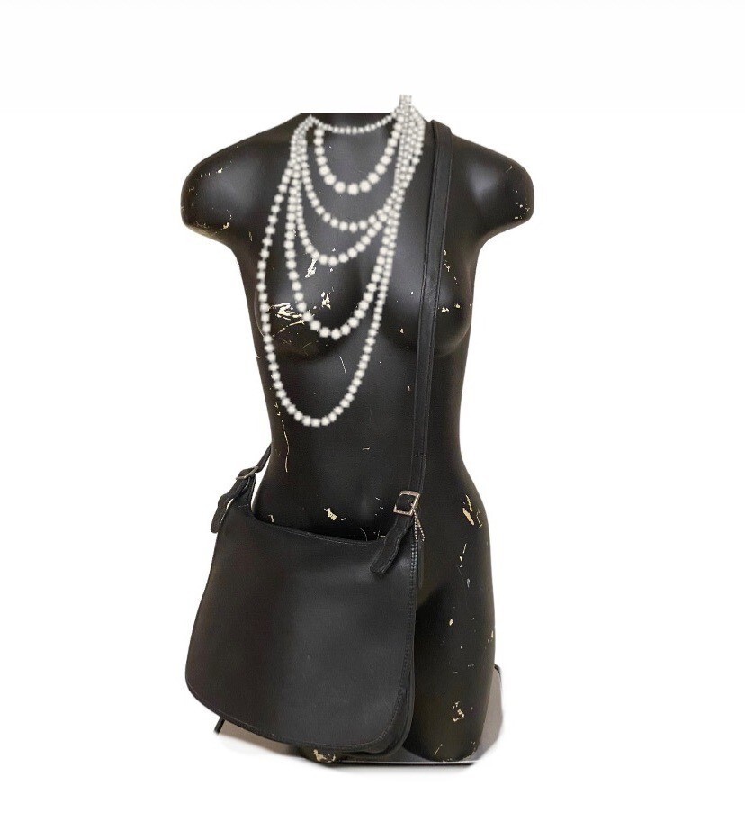 Vintage Coach 9134 Black Slim Hippie Flap Leather Crossbody Shoulder Bag