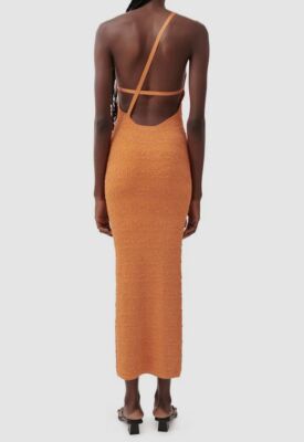 $449 Ronny Kobo Women Orange One-Shoulder Open Back Midi Sheath Dress Size  M | eBay