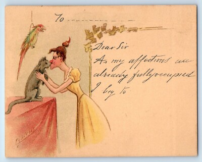 Ugly Woman Kissing Cat As My Affections Are Already Fullyoccupied Postcard