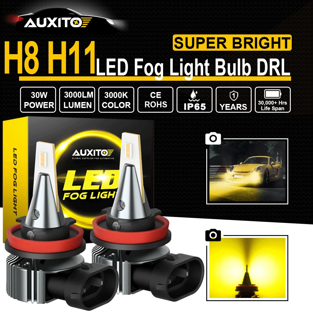 AUXITO H11 H8 LED Bright Foglight Bulb Golden Yellow Fog Lamp Beam