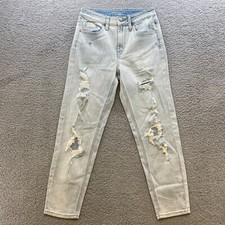 Wild Fable High Rise Mom Jeans Women Size 00 Stretch Distressed Denim Light Blue