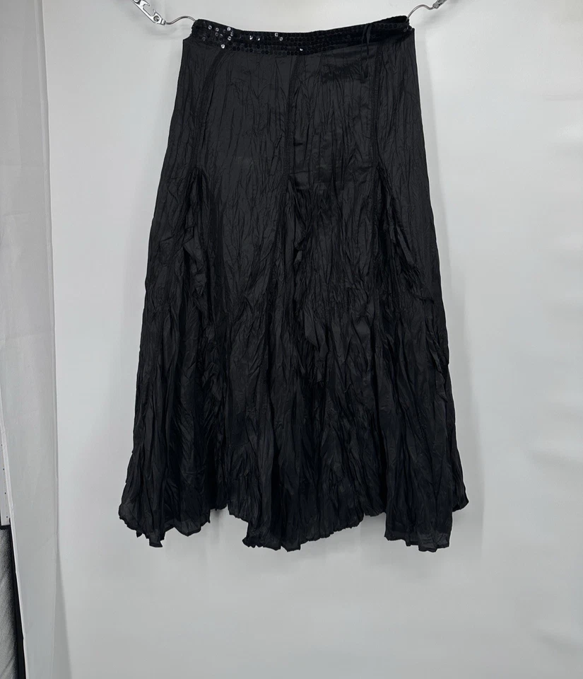Carol Little VTG Black Crinkle gothic Stretch Maxi Skirt y2k Whimsigoth M - Image 2 of 4