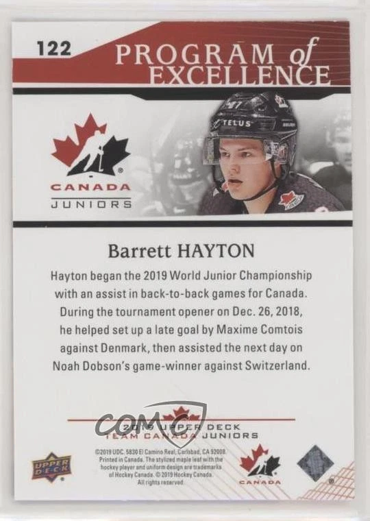 2019 Upper Deck Team Canada Juniors Exclusives /150 Barrett Hayton Rookie RC - Image 2 of 2
